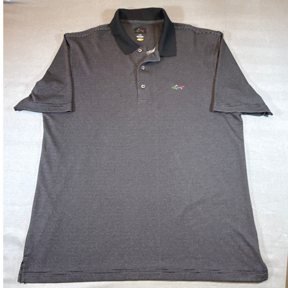 Greg Norman Play Dry Golf Polo Shirt Mens Large Black White Micro Stripe Shark